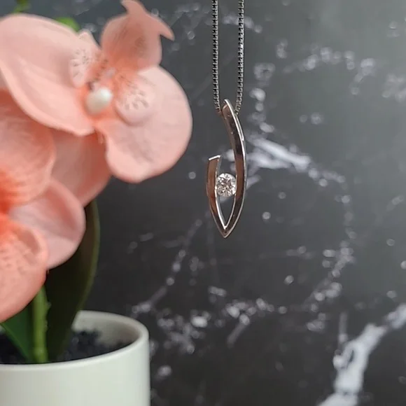 14KT WHITE GOLD TENSION SET DIAMOND PENDANT - Picture 1 of 13